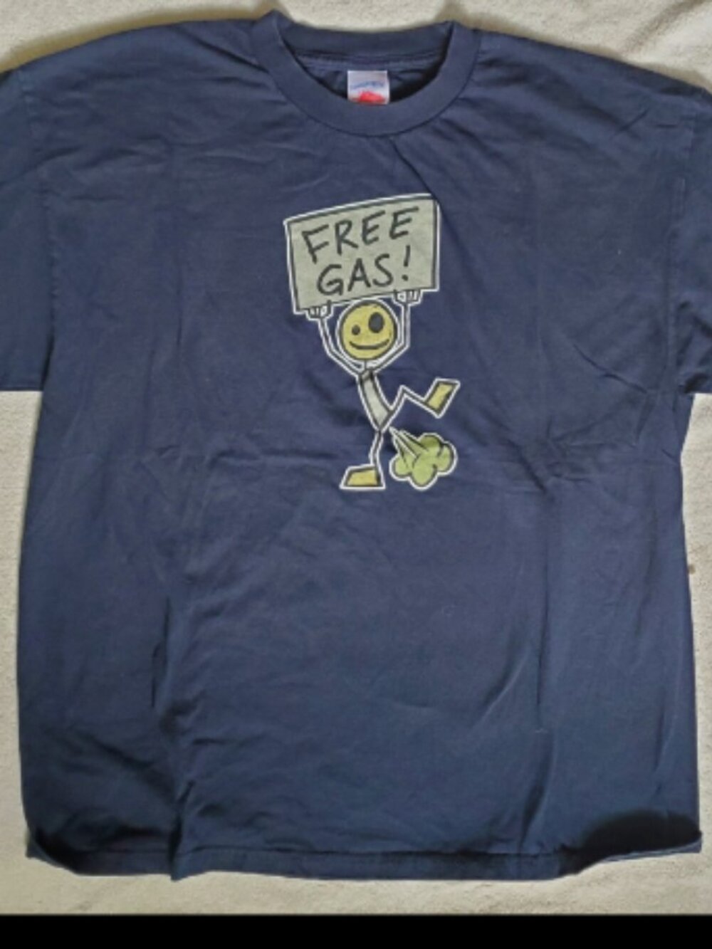 Free Gas Joke tshirt Y2K Men's XL Excellent Condition Blue with Crispy Graphic